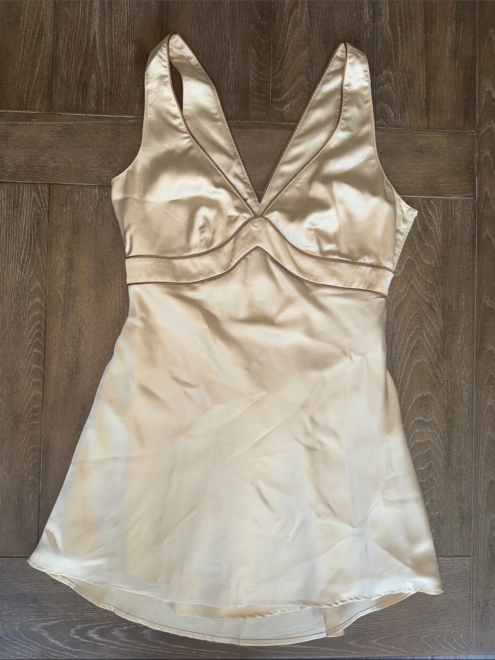 Silky V-Neck Champagne Chemise Mini Slipdress